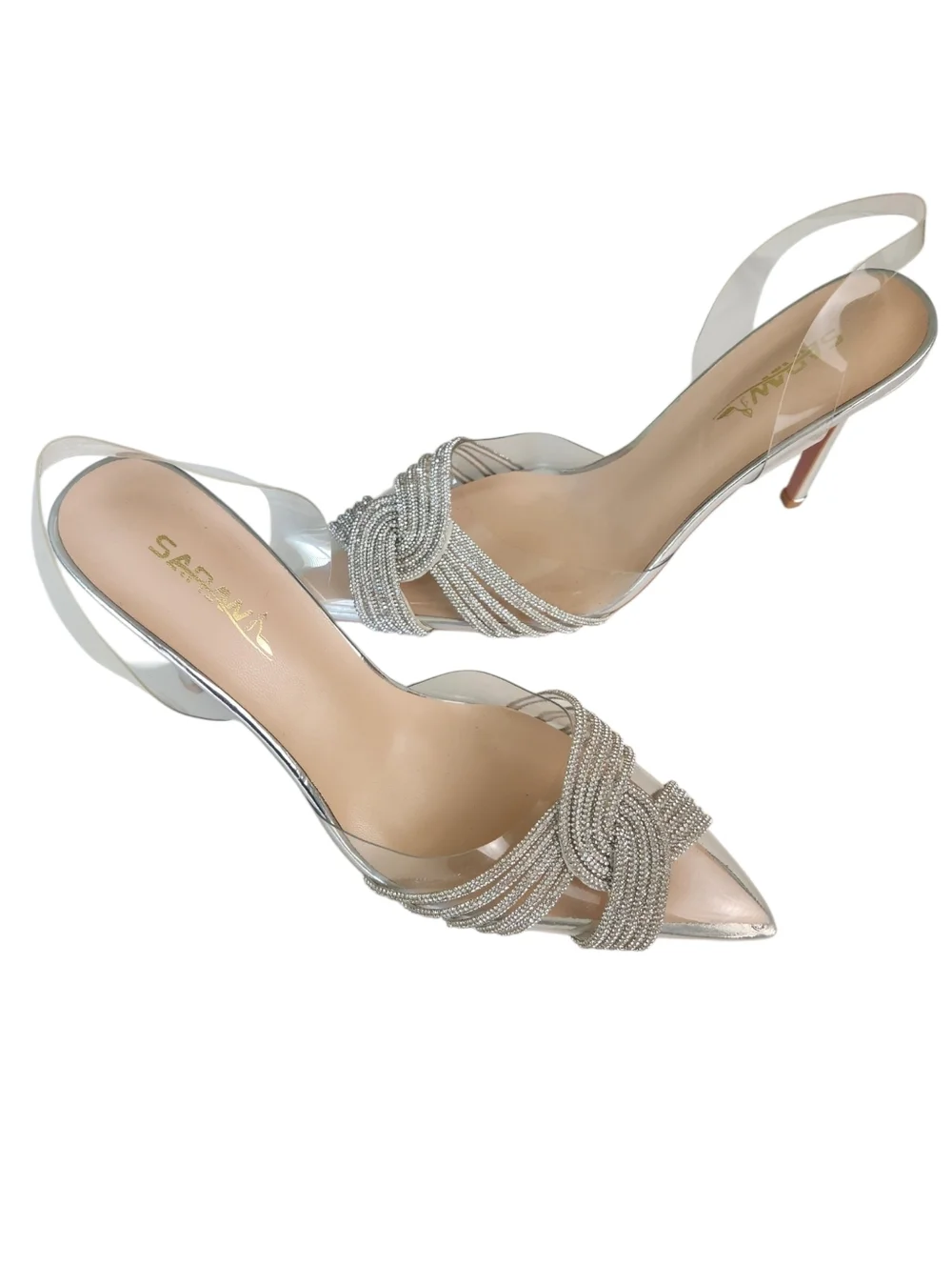 Sarawill Sexy Stiletto Pointed Toe Transparent Silver Wedding Prom Pumps